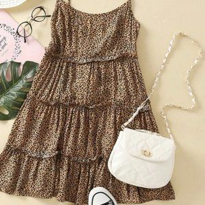 Shein Tie Shoulder Frill Trim Leopard Cami Dress  Color: Multi   Size: L